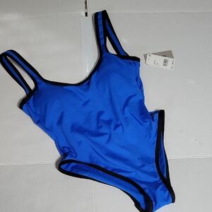 Reaction Kenneth Cole Girls Royal Blue One-Piece Swimsuit with Black Trim